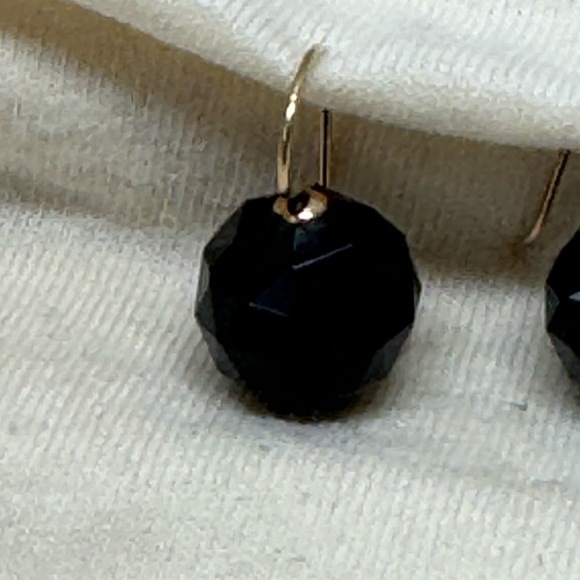 14K Gold Antique Mourning Victorian Black Faceted Earrings c1880 - Picture 2 of 10